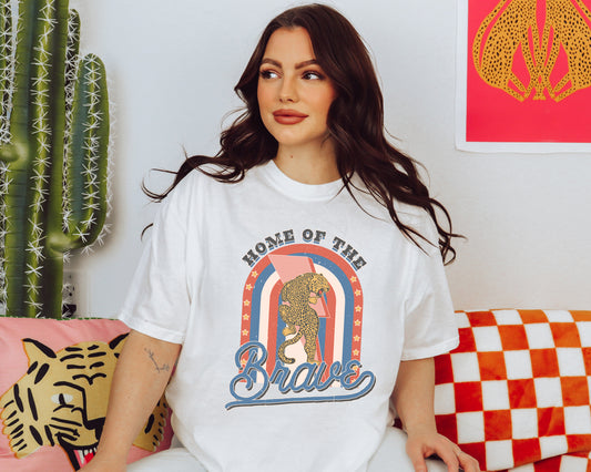 Home Of The Brave With Leopard & Lightning Bolt T-Shirt or Crew Sweatshirt