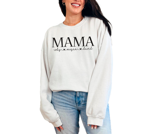 Custom Mother's Hearts and Names Tee, Crew Sweatshirt, or Hoodie