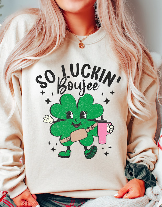 So Luckin' Boujee Shamrock With Stanley Cup & Crossbody Bag Crew Sweatshirt