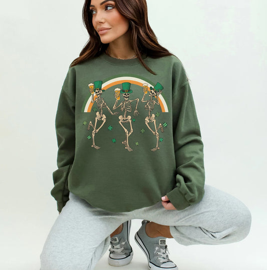 Dancing St. Patrick's Skeletons With Beer Crew Sweatshirt