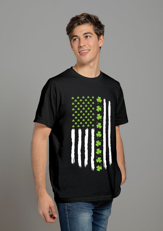 St. Patricks Day USA Flag With Shamrocks Tee