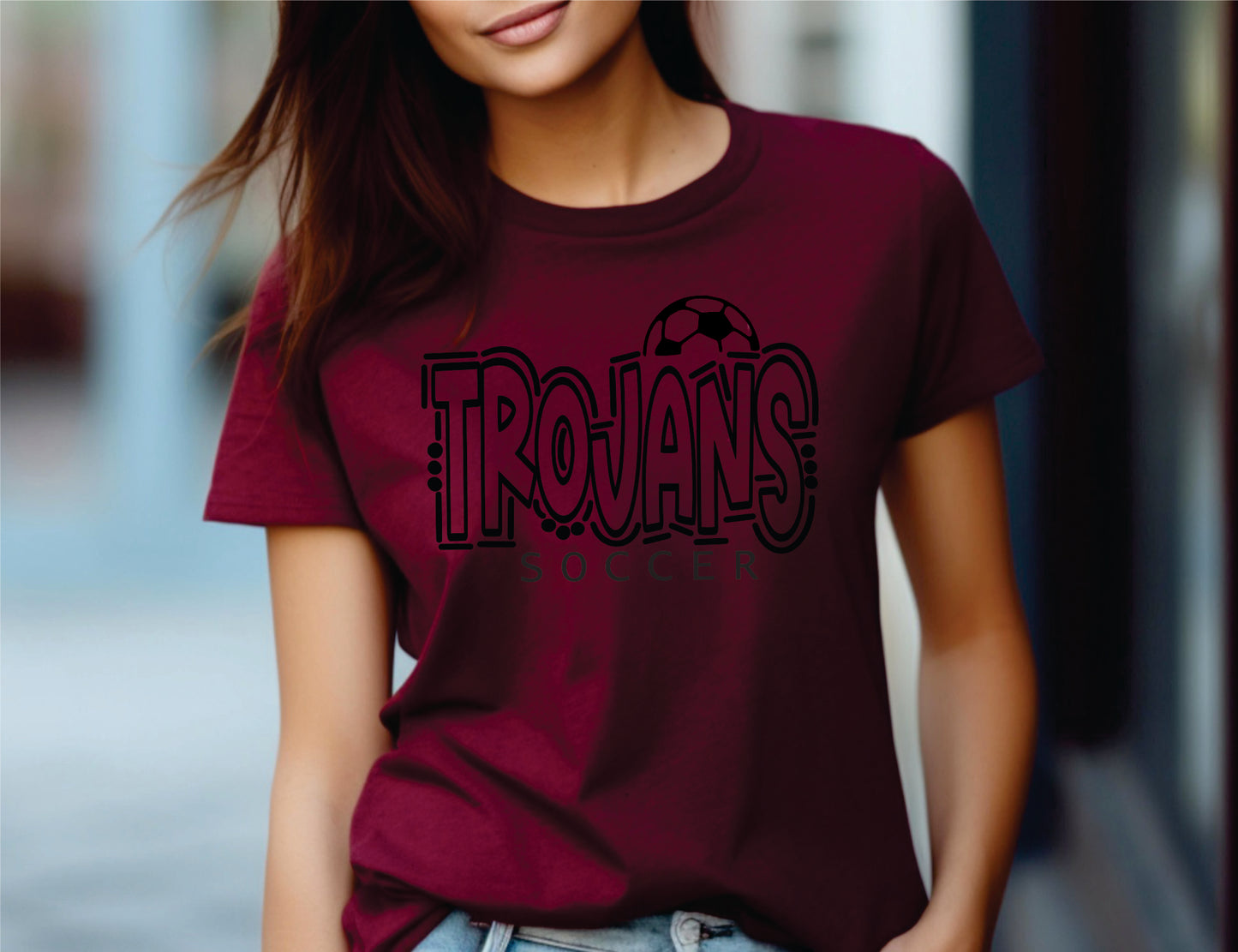 Trojans Rigby Soccer Outline Design Tee or Sweatshirt