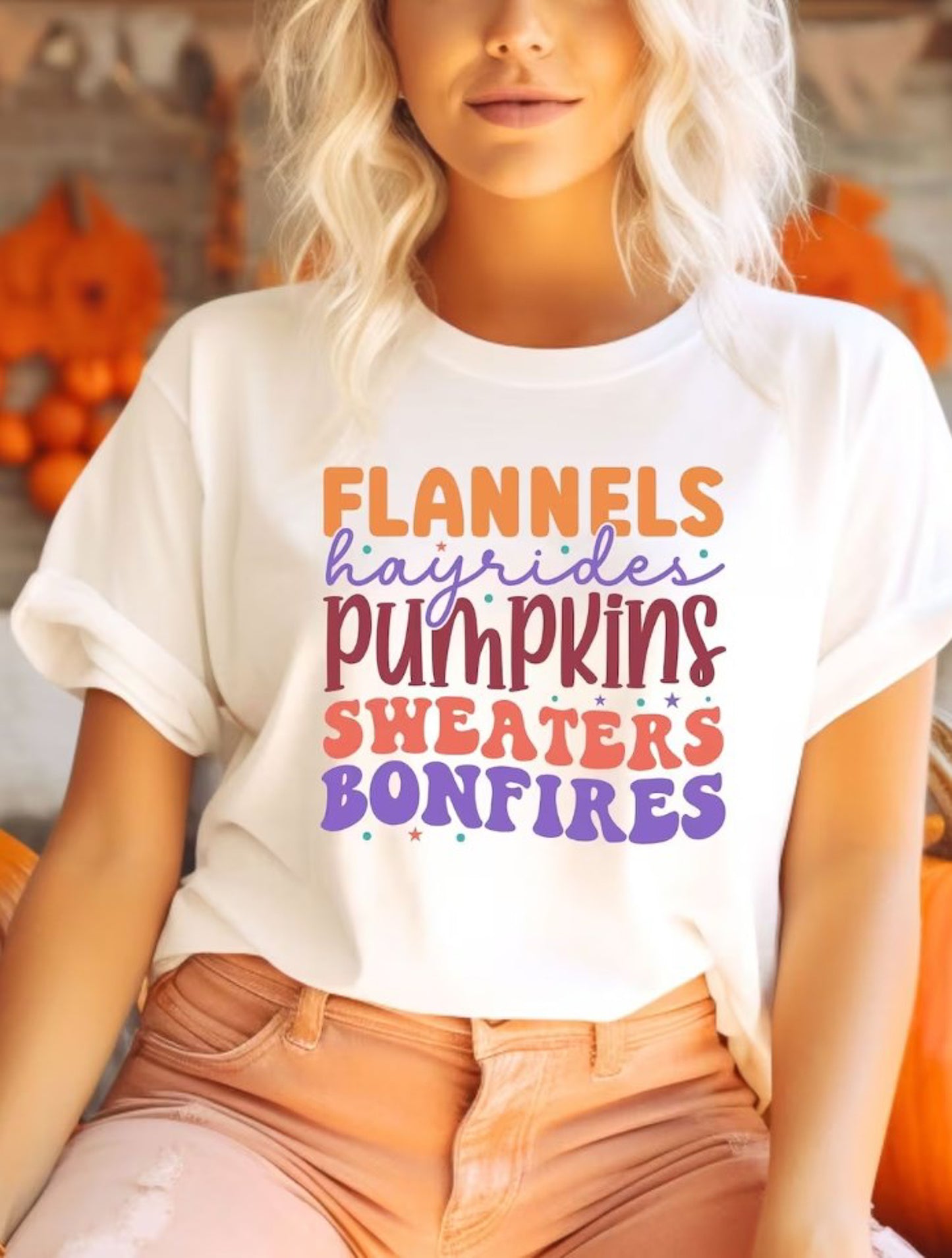 Flannels Hayrides Pumpkins Sweaters Bonfires Tee