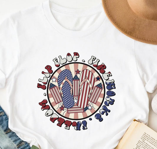 Flip Flops Fireworks Freedom T-Shirt or Crew Sweatshirt