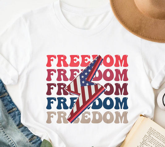 Freedom (Stacked) With Lightning Bolt T-Shirt or Crew Sweatshirt
