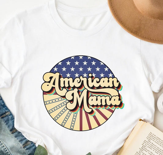 American Mama In Patriotic Circle T-Shirt or Crew Sweatshirt