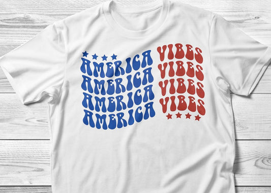 America Vibes (Wavy Stacked) T-Shirt or Crew Sweatshirt