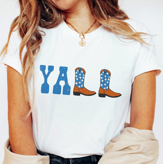 *Yall Patriotic Cowboy Boots T-Shirt or Crew Sweatshirt