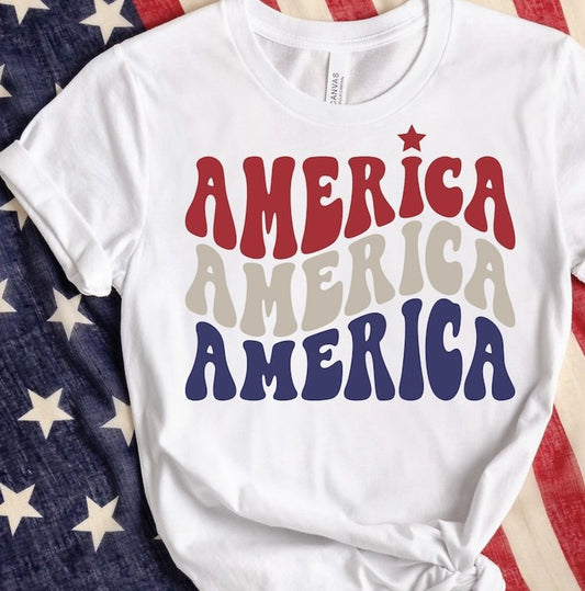 America Wavy Stacked T-Shirt or Crew Sweatshirt