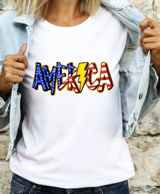 America With Lightning Bolt T-Shirt or Crew Sweatshirt