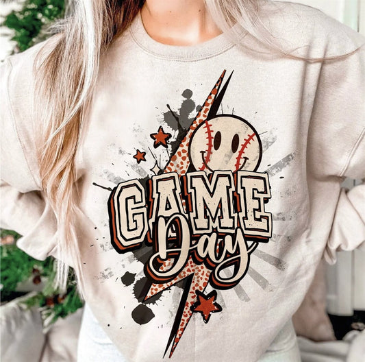 *Baseball Game Day Lightning Bolt Crew Sweatshirt