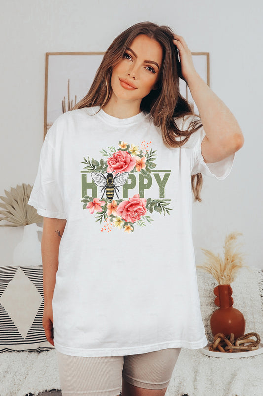Bee Happy Floral T-Shirt or Crew Sweatshirt
