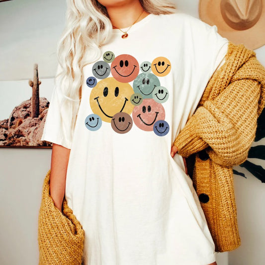 Retro Smiley Face T-Shirt or Crew Sweatshirt