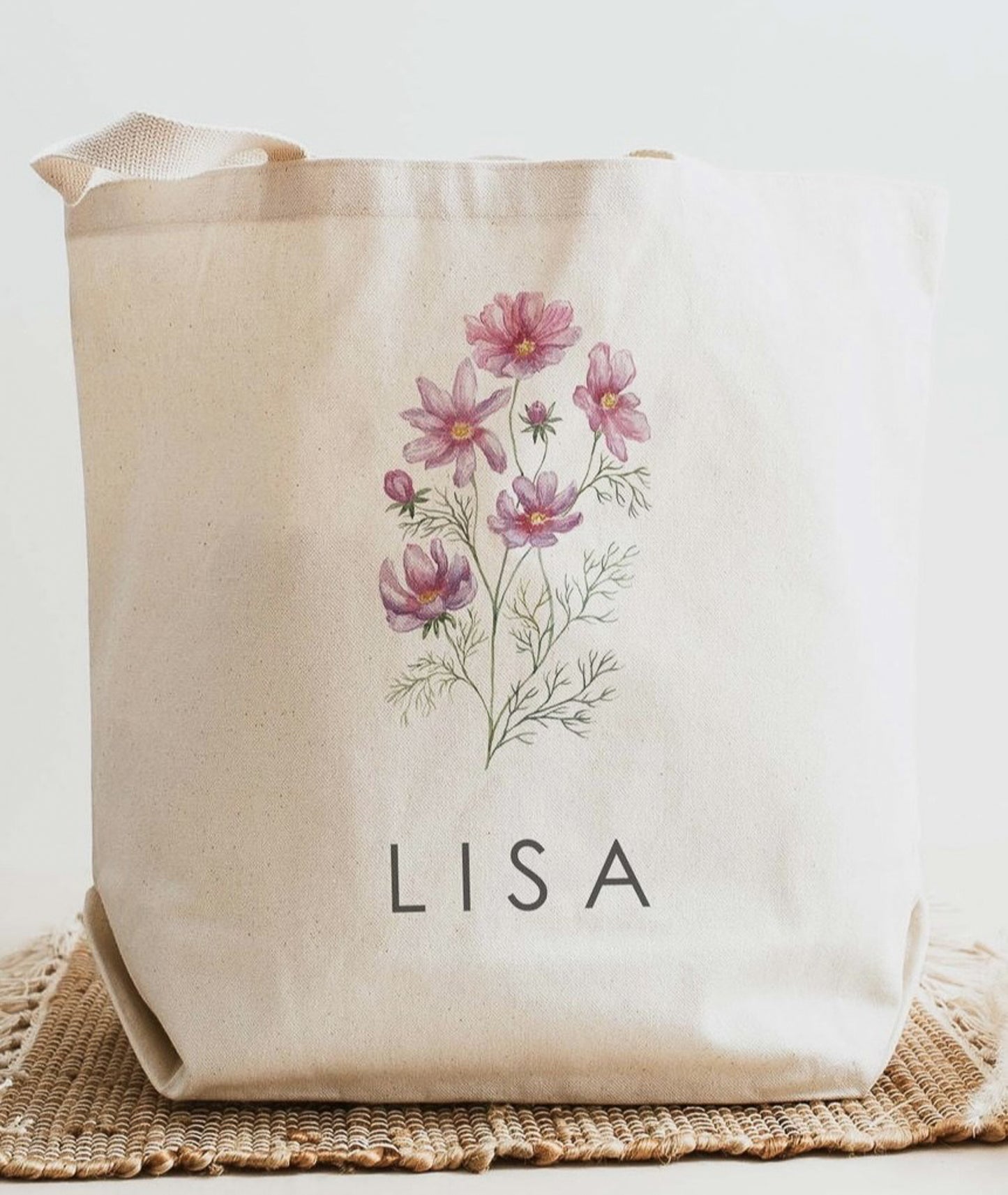 Personalized Birth Flower Canvas Totes