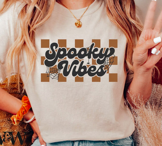 Spooky Vibes With Checkered Background T-Shirt or Crew Sweatshirt