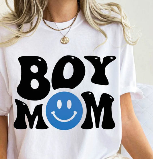 Boy Mom With Smiley T-Shirt or Crew Sweatshirt