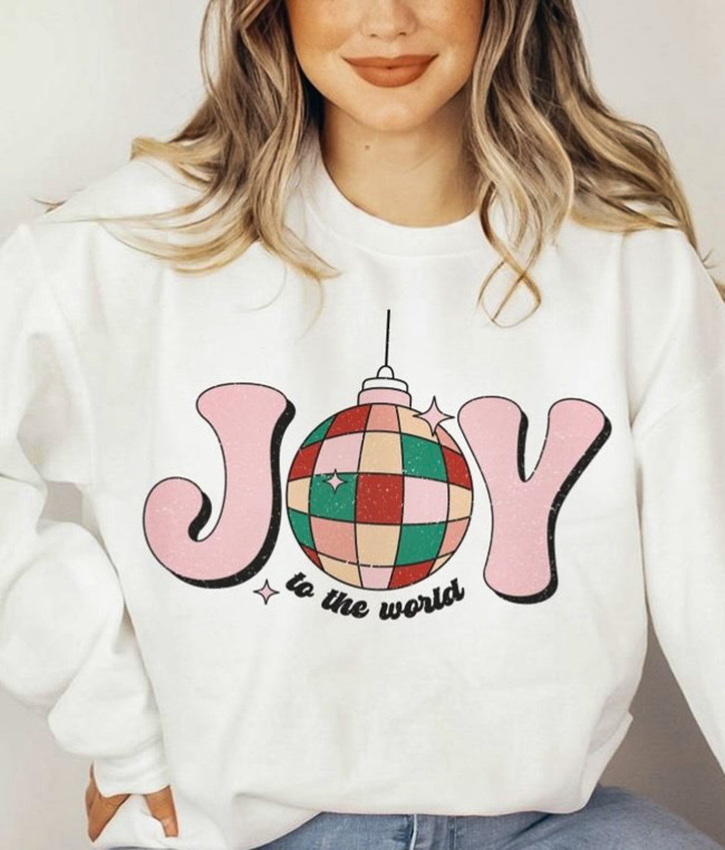 Joy To The World With Disco Ball Crew Sweatshirt