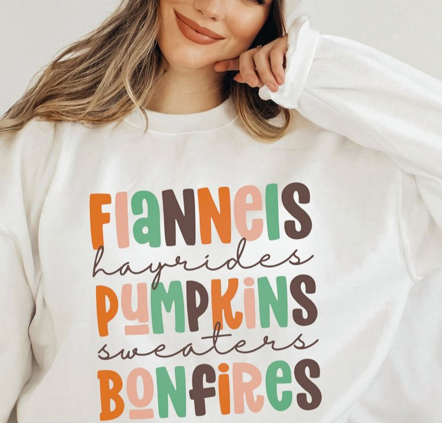 Flannels Hayrides Pumpkins Sweaters Bonfires T-Shirt or Crew Sweatshirt