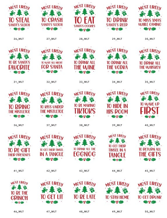 Fun Most Likely To... Holiday Tees for the Family | Adult & Youth | 50 Options!