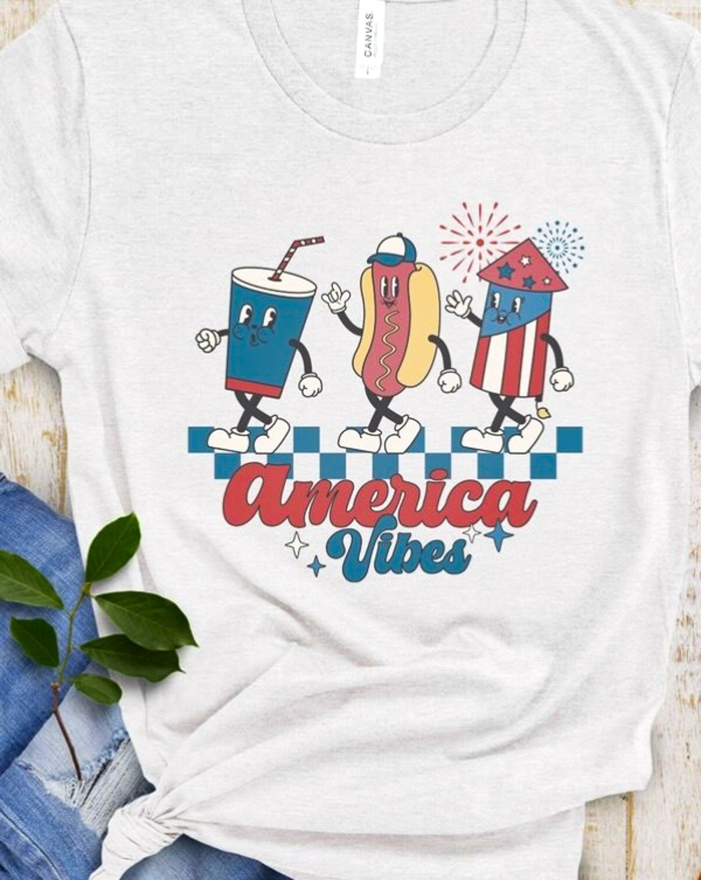 America Vibes Soda Hotdog & Firework T-Shirt or Crew Sweatshirt