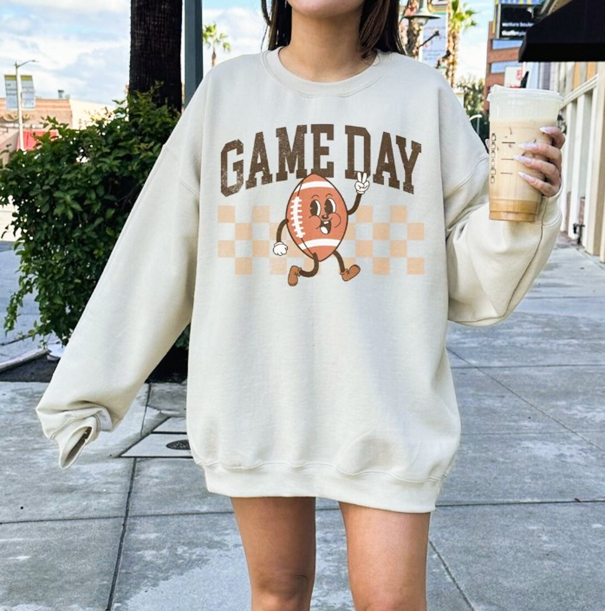 Game Day Cartoon Football Crew Sweatshirt – Elle & Emmy