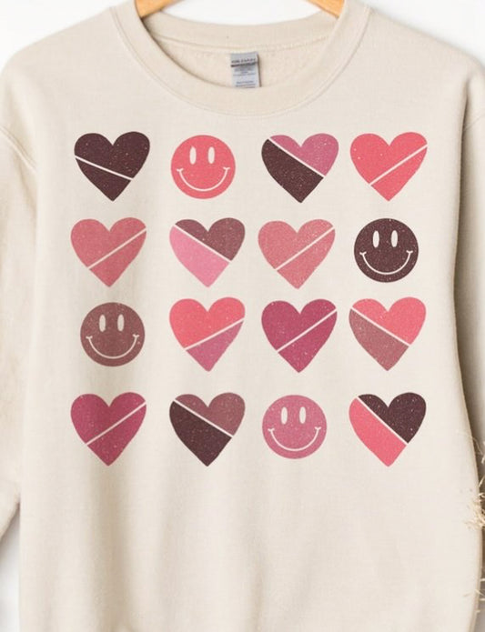 Hearts & Smiley Faces Crew Sweatshirt