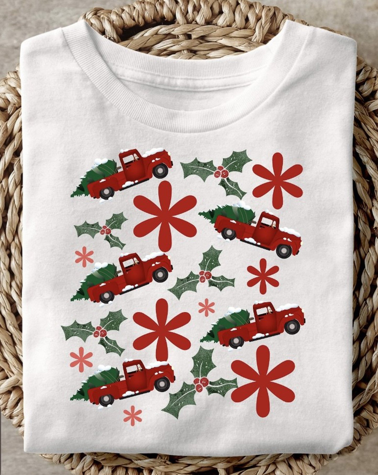 Red Trucks With Christmas Trees & Holly Tee
