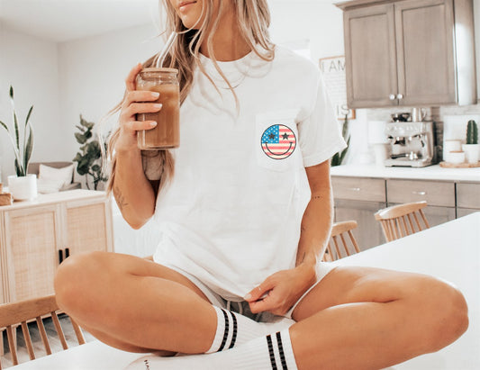 Patriotic Smiley Face Pocket Tee