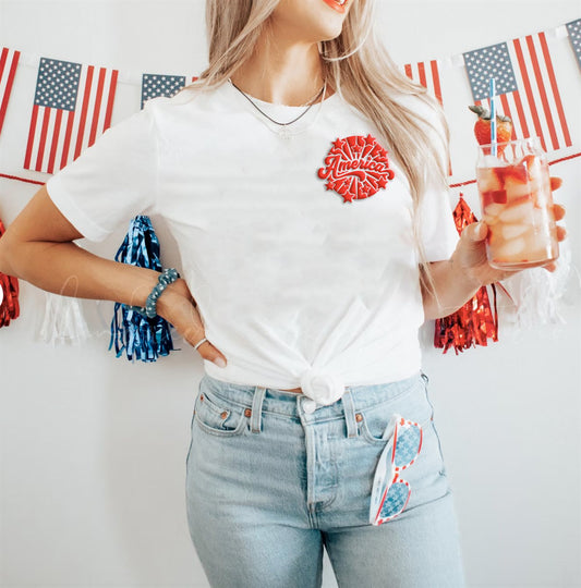 America Puff Print Pocket T-Shirt or Crew Sweatshirt