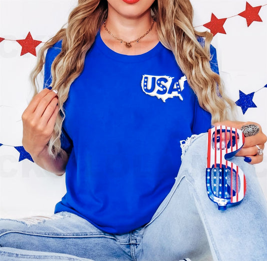 USA Puff Print Pocket T-Shirt or Crew Sweatshirt