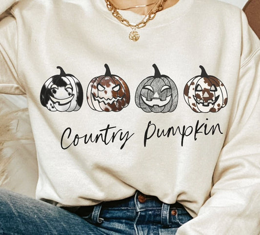 Country Pumpkin 4 Jack-O-Lanterns T-Shirt or Crew Sweatshirt