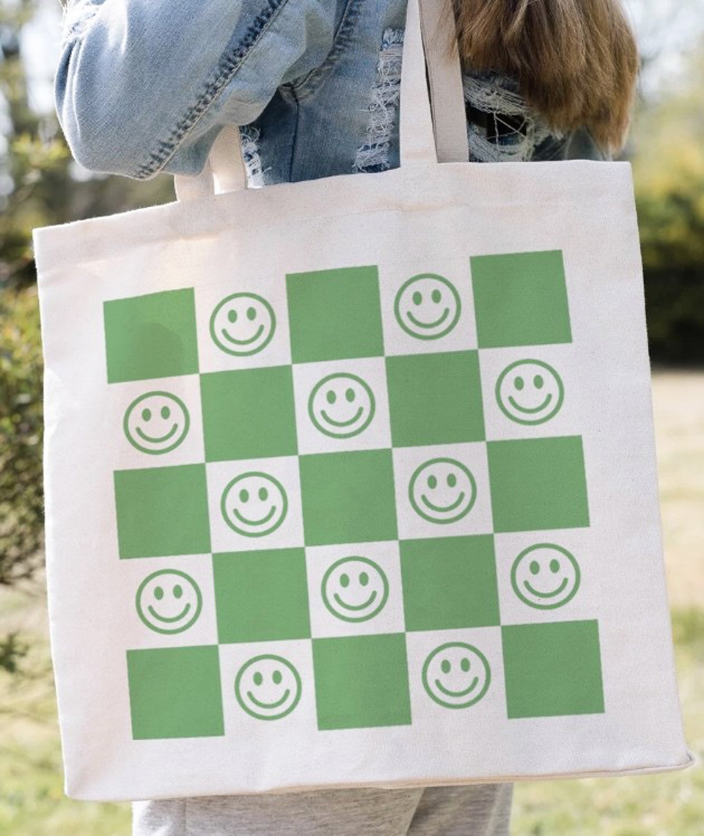 Smiley Face & Checkered Tote Bag