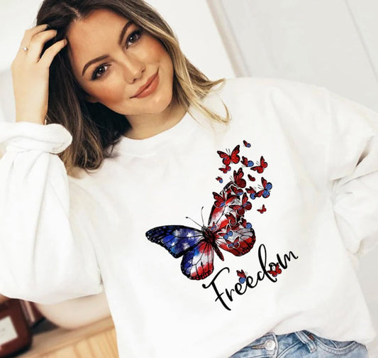 Freedom Patriotic Butterfly T-Shirt or Crew Sweatshirt