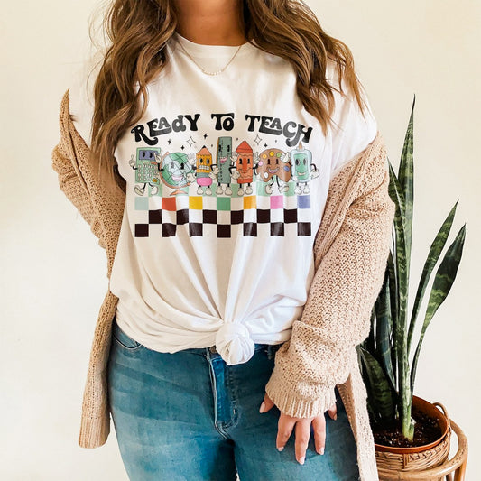 Ready To Teach Cartoon School Items T-Shirt or Crew Sweatshirt