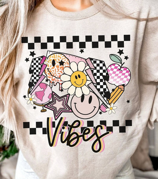 Vibes Lightning Bolts Smileys Teacher Things T-Shirt or Crew Sweatshirt