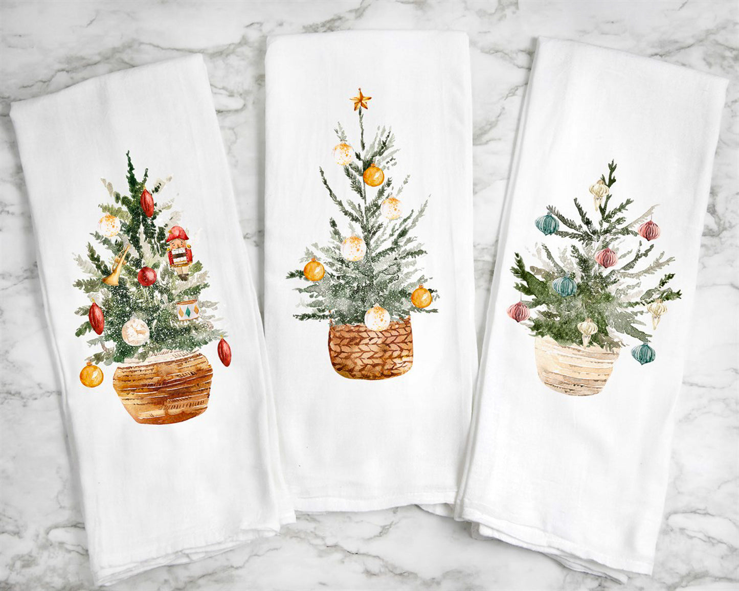 Christmas Tree With Gold & White Ornaments Tea Towel