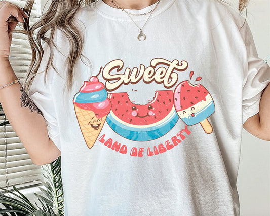 Sweet Land Of Liberty Watermelon Ice Cream Cone & Popsicle T-Shirt or Crew Sweatshirt