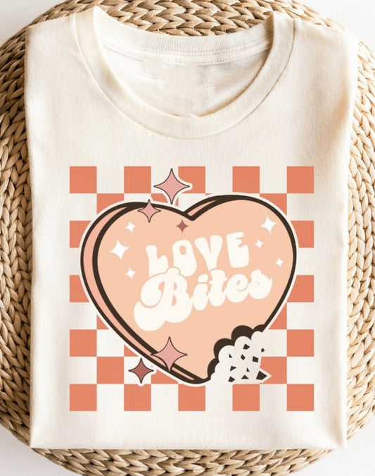Love Bites Heart With Checkered Background Tee