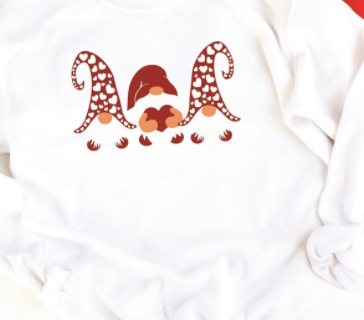 Valentine Gnomes With Heart Hats Crew Sweatshirt