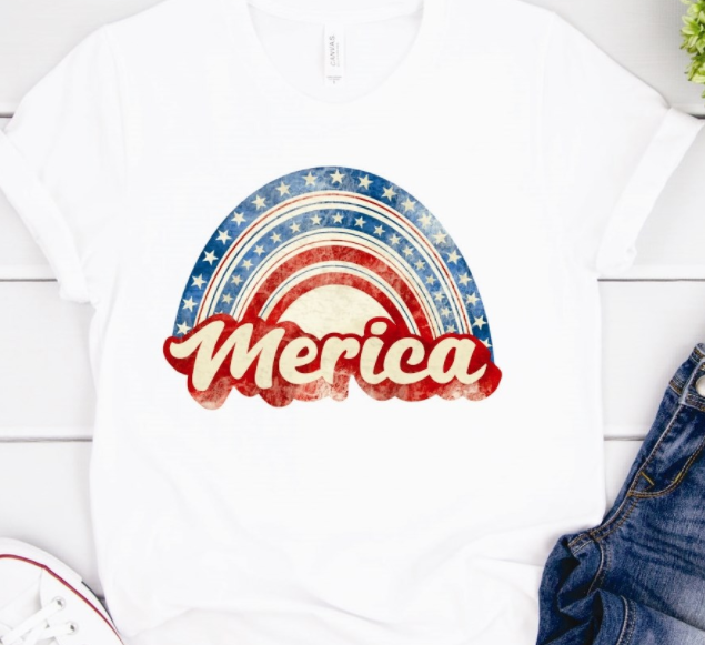 Merica with Flag Rainbow T-Shirt or Crew Sweatshirt