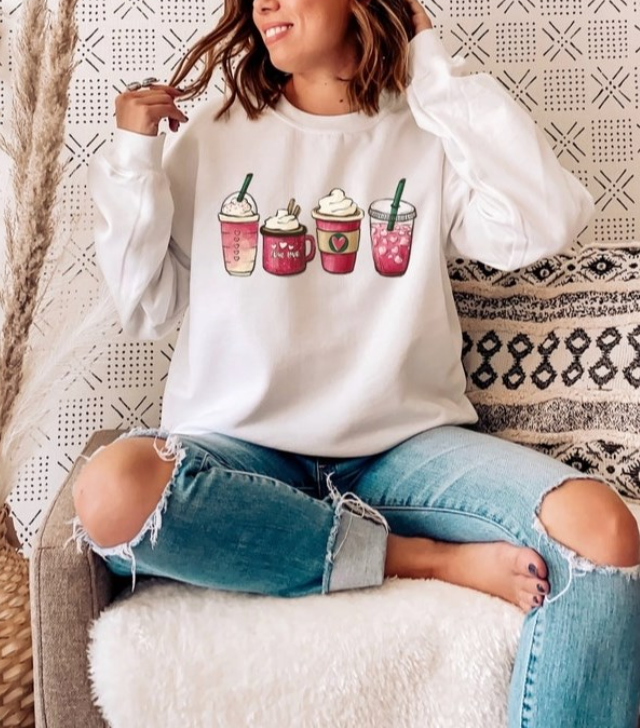 Cartoon Coffee Drinks Crew Sweatshirt