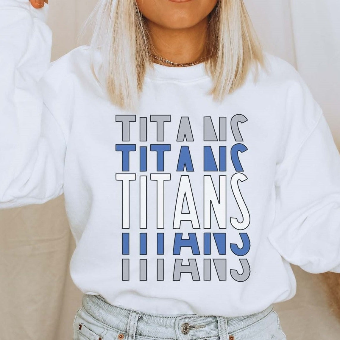 White Titans Retro Stacked Crew