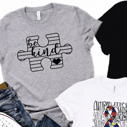 Be Kind Puzzle Piece T-Shirt or Crew Sweatshirt