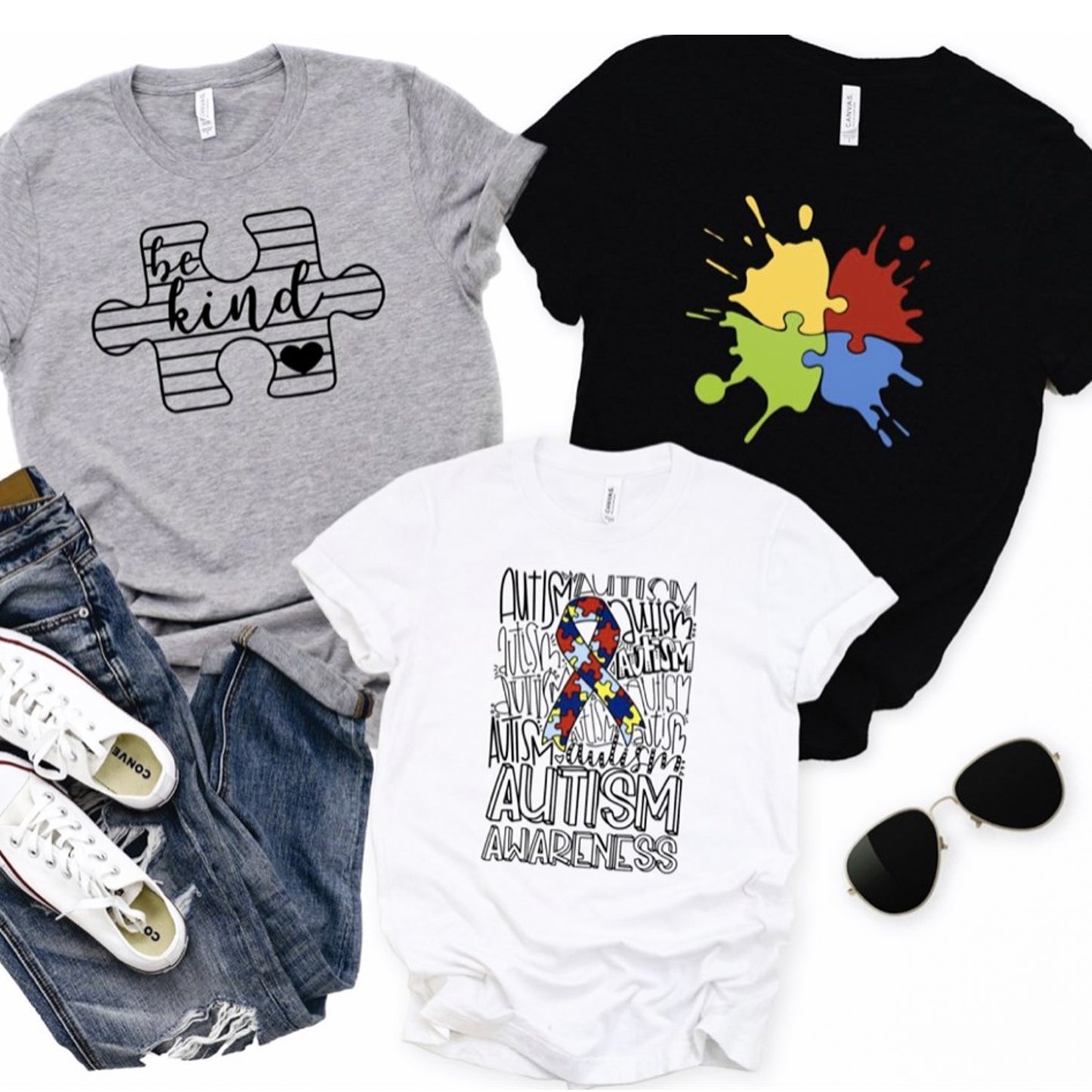 Autism Awareness Puzzle Ribbon T-Shirt or Crew Sweatshirt