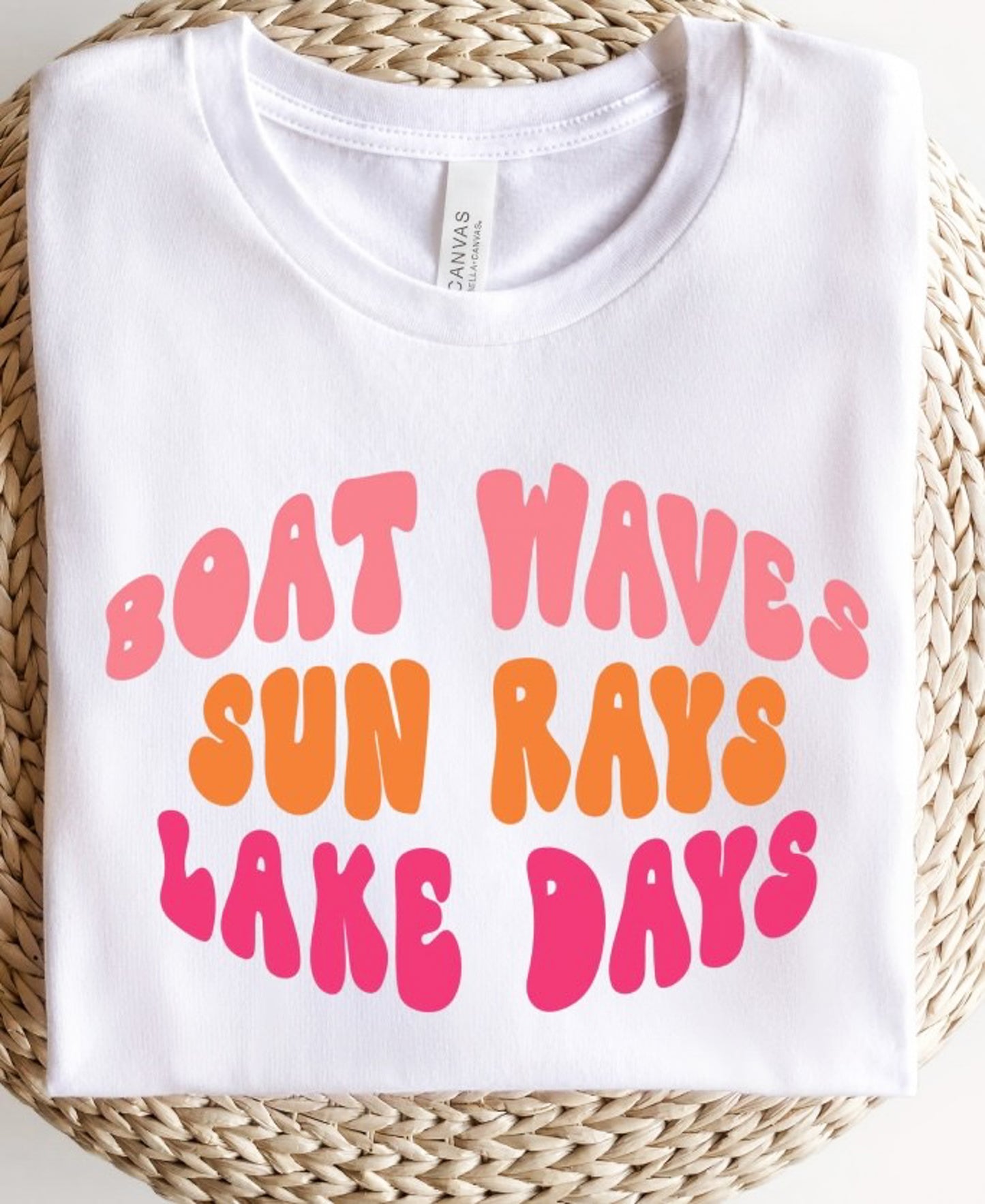 Boat Waves Sun Rays Lake Days Retro T-Shirt or Crew Sweatshirt