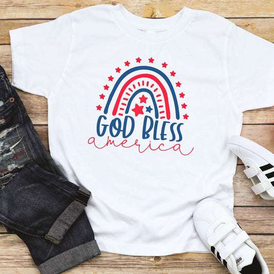 God Bless America With Star Rainbow T-Shirt or Crew Sweatshirt