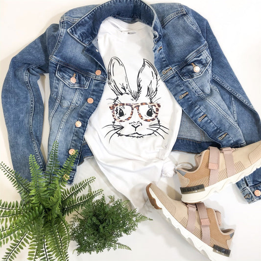 Bunny with Cheetah Print Glasses Tee