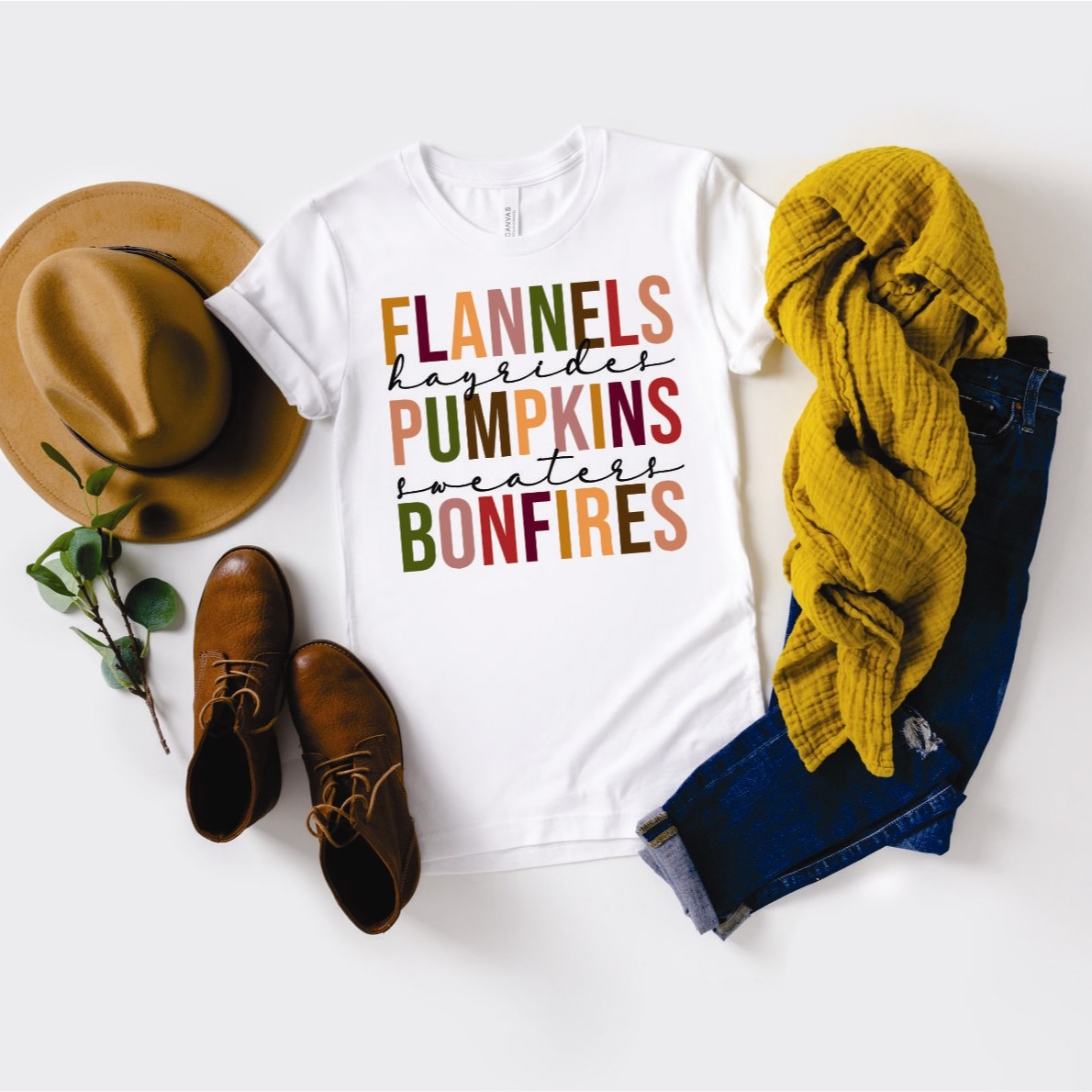 Flannels Hayrides Pumpkins Sweaters Bonfires Tee