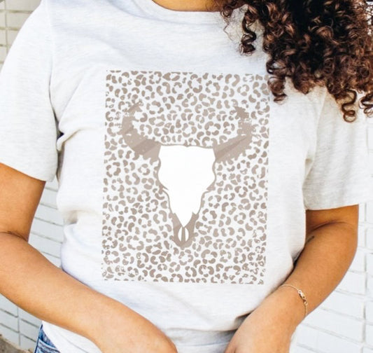 Skull With Cheetah Print Background Tee