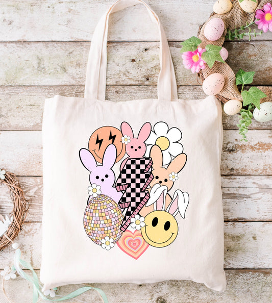 Retro Bunnies, Lightning Bolt, & Smileys Canvas Bag